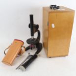 A USSR microscope, 31cm, with carrying case, and an Orbit 30mm x 30mm scope, cased