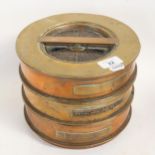 A stacking set of 3 brass test sieves, diameter 22cm