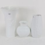 3 Kaiser porcelain embossed vases, tallest 29cm