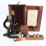 A mahogany-cased 1930s Prior microscope, case height 34cm