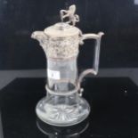 Victorian cut-glass and silver plate Claret jug, with relief moulded Classical mount, surmounted