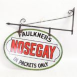 Faulkners Nosegay In Packets Only, Antique double-sided oval enamel sign, 62cm x 42cm, on original