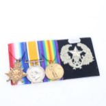 A group of First World War medals and badge, to 18274 Pte R B Mackie Scottish Rifles