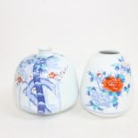 2 similar Japanese white glaze porcelain vases, with bamboo tree designs, signed under base,