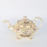 A 19th century porcelain teapot, with hand painted exotic birds and nest, pattern no. 5249, no