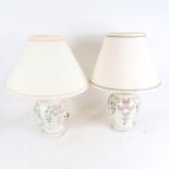 A pair of Rye Pottery urn table lamps and shades, overall height 43cm