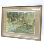 William Russell Flint, colour print, bathing pool, signed in pencil, image 41cm x 55cm, framed