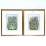 Linda Mannion, pair of ink and watercolour, detailed studies hedgerow and butterflies, image 25cm