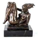 A patinated bronze sculpture, modernist female nude, unsigned on marble base, height 21cm, base