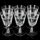 VAL ST LAMBERT - a set of 6 small wine glasses with funnel-shaped bowls, height 13cm, rim