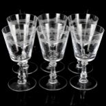 VAL ST LAMBERT - a set of 6 medium-size wine glasses with funnel-shaped bowls, height 14cm, rim
