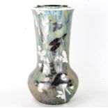 LOETZ - iridescent glass vase with applied silver foliate designs and silver rim, height 30cm, rim