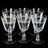 VAL ST LAMBERT - a set of 6 medium-size wine glasses with funnel-shaped bowls, height 14cm, rim