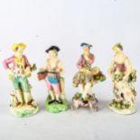A set of 4 x 19th century Chelsea porcelain country figures, height 19cm All have signs of