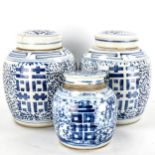 3 Chinese blue and white porcelain ginger jars and covers, largest height 24cm