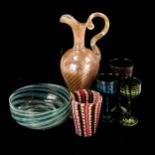 A group of Venetian Latticino glass, including a gilded ewer, height 21cm (6) All in very good