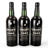 3 bottles of Croft 1963 Vintage Port