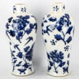 A pair of Chinese blue and white porcelain vases with painted birds and flowers, 4 character
