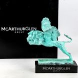 MARK CORETH - verdigris patinated bronze sculpture, winged lion, signed, on McArthurGlen granite