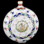 Turkish Kutahya pottery moon-shaped water flask, with painted decoration, height 20cm Good condition