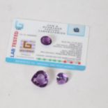 2 unmounted amethyst, comprising 6.10ct heart-cut and 5.46ct oval mixed-cut, both with