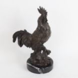 After Antoine Louis Barye (French 1796 - 1875), a reproduction bronze sculpture, cockerel, signed,