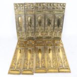 5 pairs of Art Nouveau brass door finger plates, 31cm x 8cm