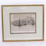 Rowland Langmaid, etching, boats at Whitby, pencil signed, framed, overall 38cm x 44cm
