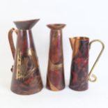 SAM FANAROFF - 3 handmade Art Nouveau style copper items, comprising 2 jugs and 1 vase, signed SF,