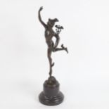 After Giambologna, reproduction bronze sculpture, Mercury, signed, on marble base, overall height