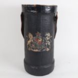 A late 19th/early 20th century cylindrical leather bucket, with Royal cost of arms and leather