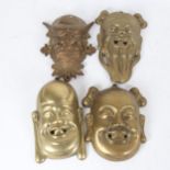 4 Chinese cast-brass sage head plaques, largest height 17cm