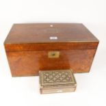 A Victorian burr-walnut writing slope, with fitted interior and inset brass carrying handles, length