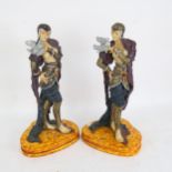 2 gilded and jewelled composition falconry figures, height 37cm