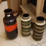 3 Vintage West German vases, tallest 52cm
