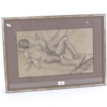 A pencil and crayon drawing, nude study, signed with monogram and dated 1980, framed, overall 44cm x