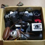 Various Vintage cameras and accessories, including Praktica, Kodak etc (boxful)