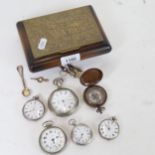 A Waltham chrome plate cased top-wind pocket watch, an engraved Continental silver fob watch, an