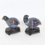 A pair of Japanese cloisonne enamel quail bird figures, length 9cm