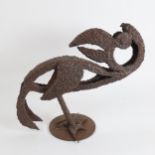 A modernist spatter welded iron parrot sculpture, signed on base, height 27cm