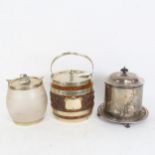3 Victorian biscuit barrels with plated mounts (3)