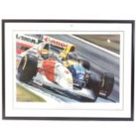 Colin Carter, limited edition colour print, mutual respect, 1993 European Grand Prix, depicting