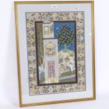 A Middle Eastern coloured print, figures in a tower, framed, overall 68cm x 53cm