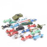 Vintage Dinky racing cars, a Cadillac ambulance, Dinky Alvis tank, Minic racing car etc