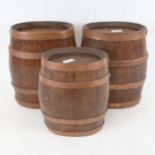 3 coopered oak table-top Whisky barrels, largest height 20cm