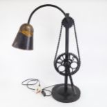 A novelty bike chain crank desk lamp, height 67cm