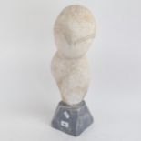 A large modernist handmade plaster bust sculpture, indistinct signature on base, overall height 52cm