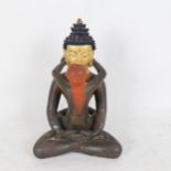 A Chinese hand painted and gilded patinated bronze seated Buddha figure, height 23cm