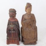 2 Chinese carved and painted ancestral offering figures, largest height 24cm