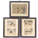 H Alken, 3 x 19th century hand coloured prints, cock fighting, framed